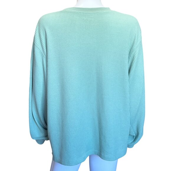 Modern Lux Mint Green Waffle Knit Butterfly Print Long Sleeve Pullover Top Sz XL - Picture 2 of 7